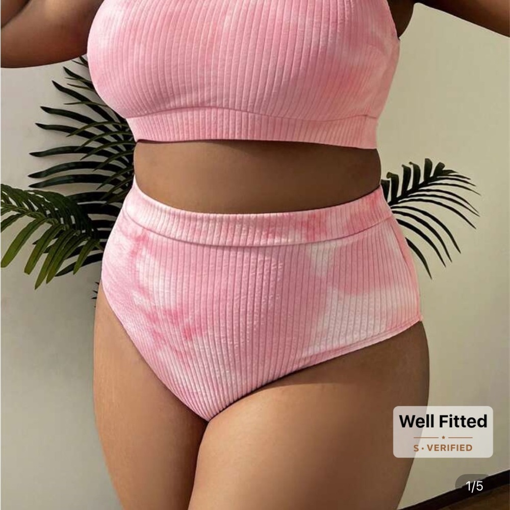 Pink Tie-Dye Ribbed Bikini Set